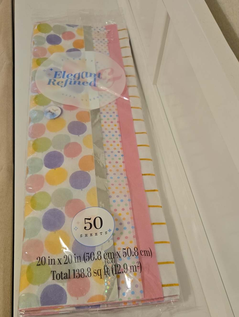 Pastel  Tissue Paper - Multicolor Polka & Stripe Pack 50 Sheets Nwt